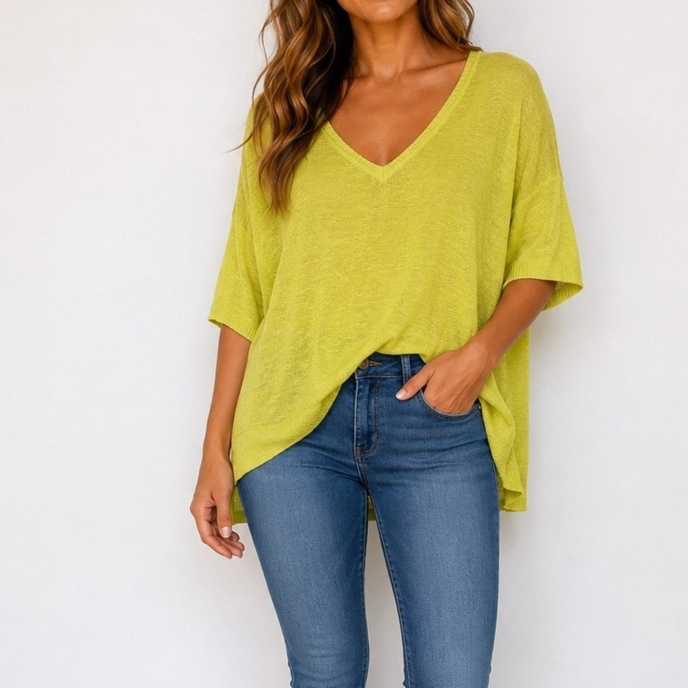 Eileen Fisher Organic Linen Cotton Knit Sweater Coastal Preppy Sustainable Chic